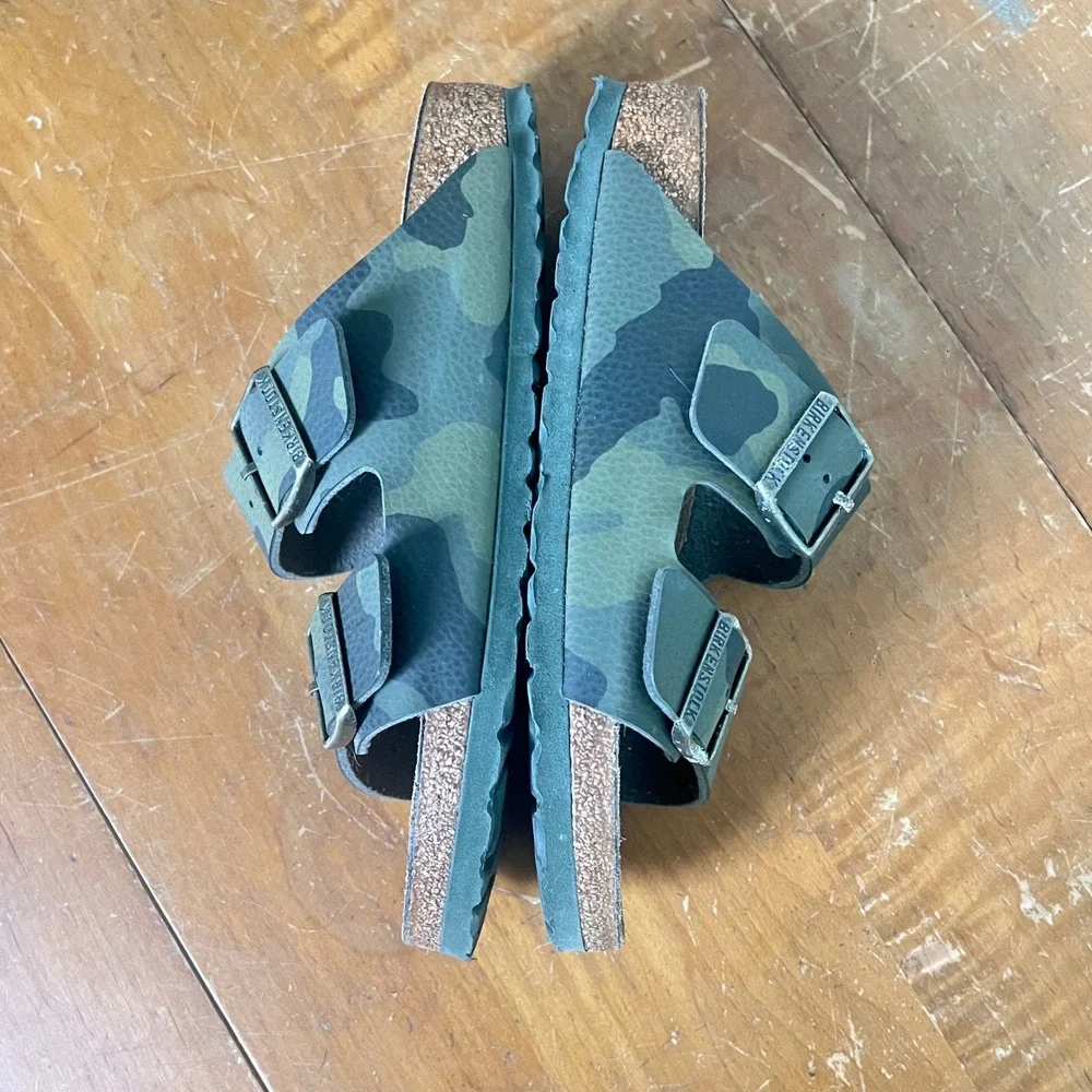 Birkenstock Desert Soil Camo Sz 37 Sandals Double Buckle Green Camophlage Narrow